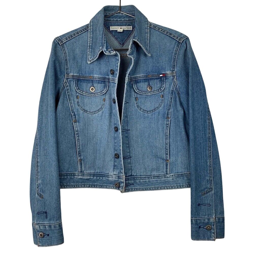 TOMMY HILFIGER Vintage Light Blue Denim Jean Button Jacket M Medium VTG